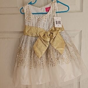 Gold and White Sequin Dress with Bow